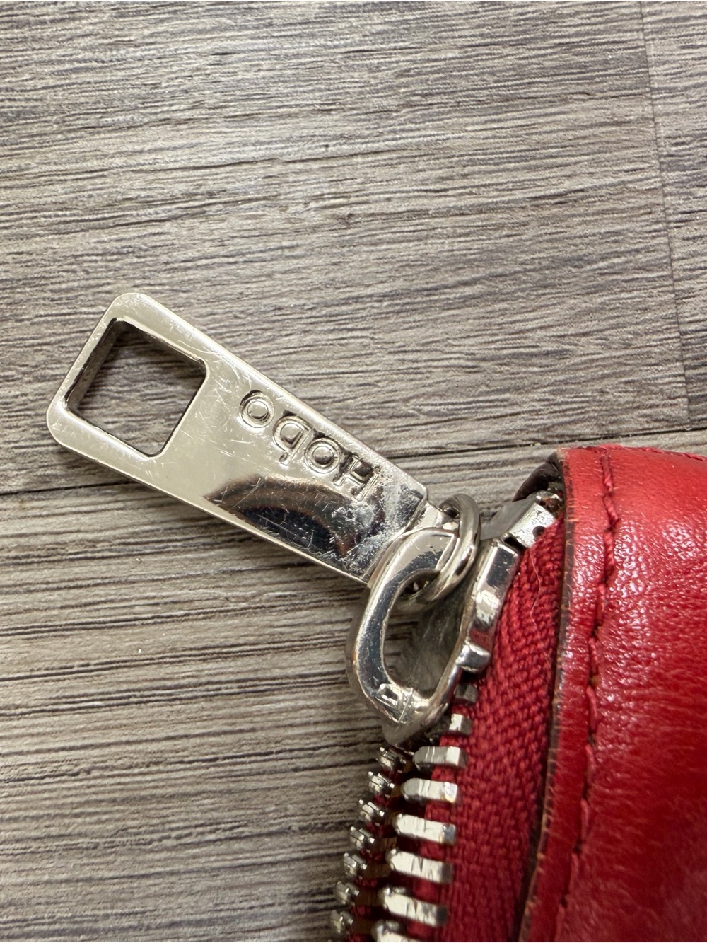 HOBO Red Leather Zip Wallet with Silver Branded Pull